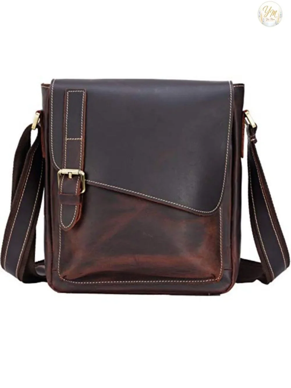 Genuine Full Grain Leather Crossbody Messenger Bag for Men Women Tablet